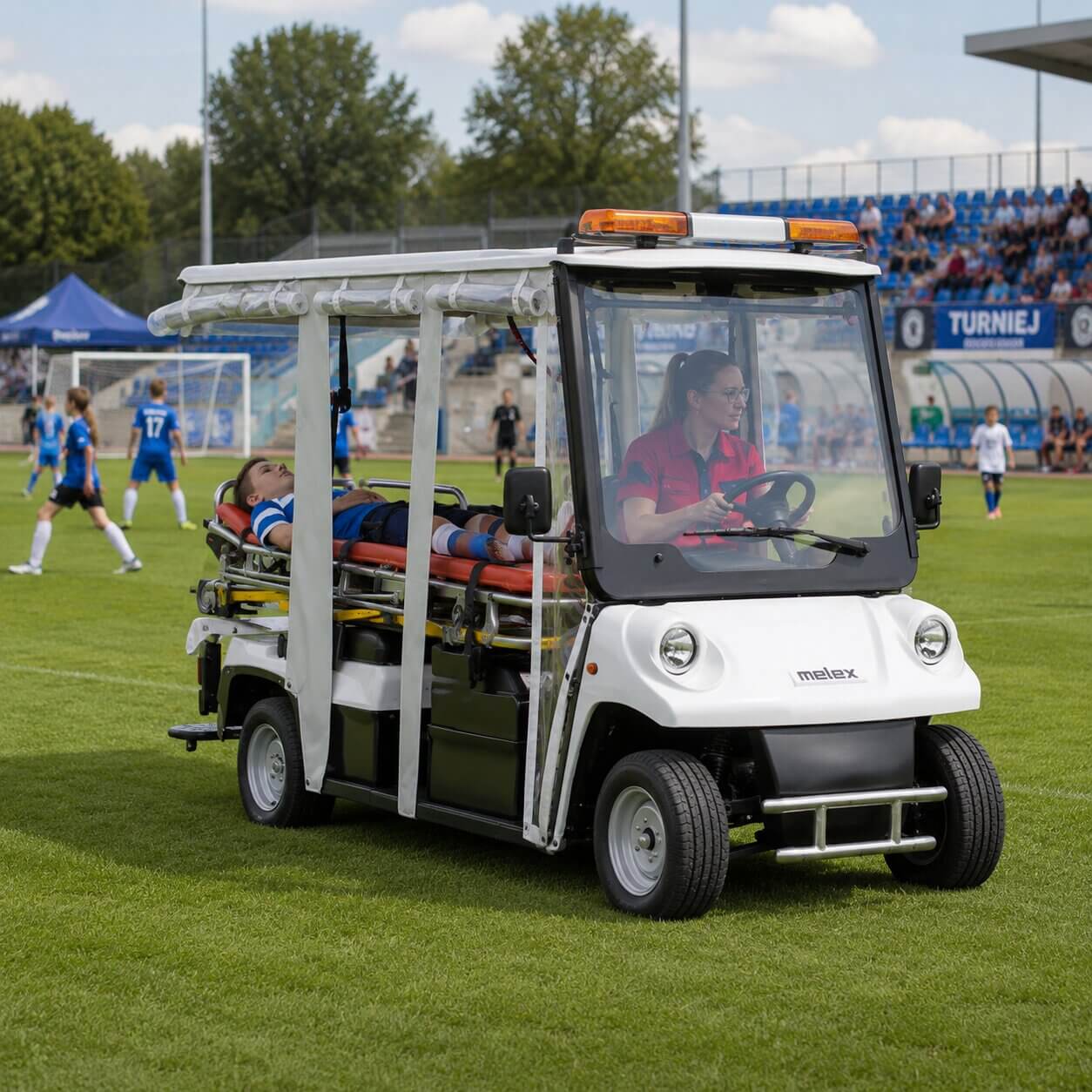 Melex Ambulans do transportu osób, sanitariuszy i noszy